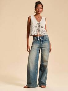 Travachic 纯色针织无袖短款女式夹克 - 杏色 - 查看 3