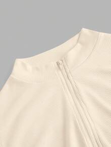 SHEIN EZwear 2 件女式小马印花拉链高领紧身衣套装，休闲长袖紧身衣，适合秋冬季 - 彩色 - 查看 3