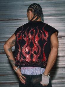 AXEPEAK 男士针织时尚休闲宽松无袖背心 - 黑色 - 查看 3