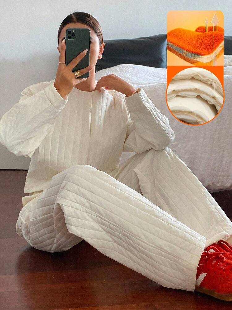 2pcs/Set Women Casual Loose Thick Outfit, Autumn/Winter Lounge Sets For Women