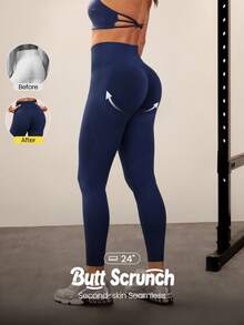 GLOWMODE 24" Seamless Be A Peach Ultra High-Rise Waist Tummy Control Peach-Shaped Gym Leggings Medium Impact Workout Running Training Fall Winter