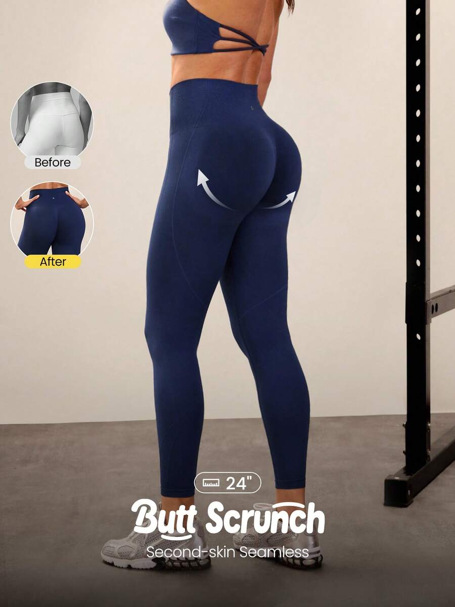 GLOWMODE 24" Seamless Be A Peach Ultra High-Rise Waist Tummy Control Peach-Shaped Gym Leggings Medium Impact Workout Running Training Fall Winter