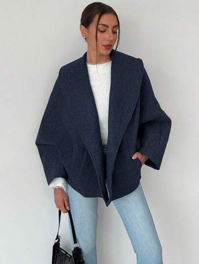 Aloruh 秋冬新款灰色百搭羊毛优雅翻领大衣