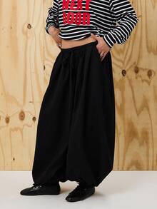 COUREZ Low Rise Extreme Parachute Pants With Elasticated Waist /Y2K Going Out Spring Gothic Club Sexy - Black - View 7