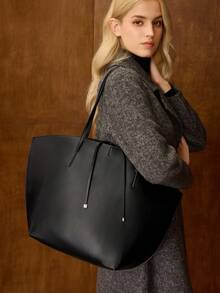 MOTF PREMIUM TÚI TOTE DA PU CỠ LỚN - màu đen - Xem 5