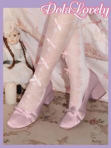 Dola Lovely Giày cao gót thời trang nữ đính nơ trang trí - Hồng - Xem 7