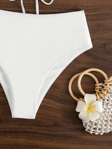 Swim Basics Bãi biển mùa hè Sườn-Đan Bikini Set Ren Up Bandeau Áo Bra Top & Bikini Eo Cao Đáy 2 Mảnh Bikini - trắng - Xem 5