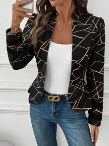 SHEIN Clasi 女式几何印花长袖前开式休闲轻便夹克，秋季 - 彩色 - 查看 3