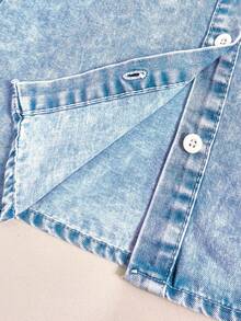 Comfortcana 落肩袖前紐扣牛仔襯衫不附吊帶上衣 - 中等水洗藍 - 查看 5