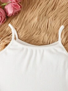 SHEIN Bộ 3 món cho bé gái tuổi mới lớn: Áo khoác ngắn kẻ caro dệt kim, áo hai dây dệt kim trơn màu và quần ống loe - Đen và trắng - Xem 5