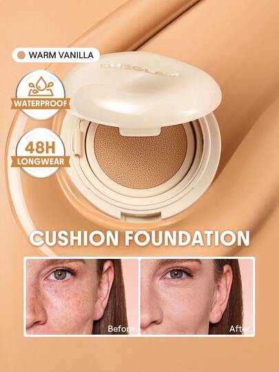 SHEGLAM Lock & Go Long-Lasting كوشن فونديشن-Warm Vanilla علامة تجارية جمال مكياج مستحضرات تجميل للنساء الفتيات مثالي لفصل الخريف الشتاء مثالي ل- Y2K أزياء أنيقة هدية حفلة جاهز أفضل لون