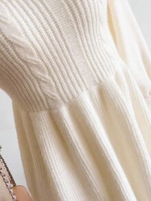 Vestido de suéter de manga larga elegante de punto de cable de unicolor para niña preadolescente en otoño/invierno