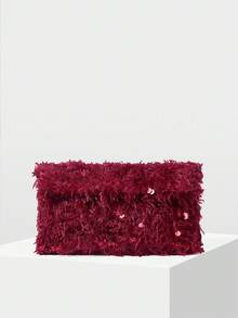 MOTF PREMIUM 女士时尚优雅派对红色亮片手拿包信封包，适合日常约会、派对、圣诞礼物 - 紅色 - 查看 2