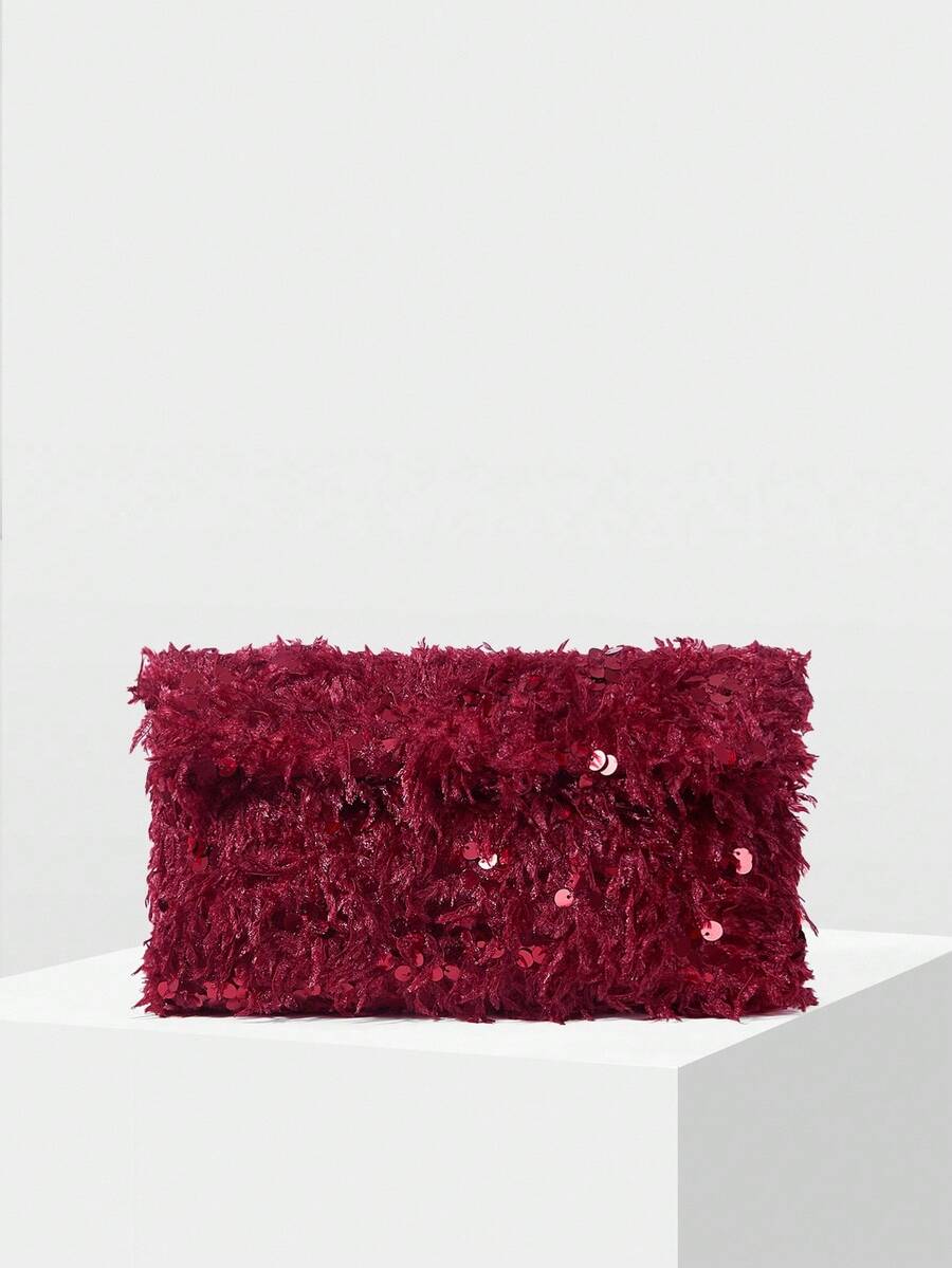 MOTF PREMIUM 女士时尚优雅派对红色亮片手拿包信封包，适合日常约会、派对、圣诞礼物 - 紅色 - 查看 2