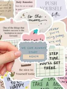 SHEIN 50pcs Debris In English Stickers Laptop Handbook Cell Phone Case Decorative Stickers Back To School Fragmented Text Stickers, Inspirational English Short Sentences Stickers, DIY Booklet, Luggage, Notebook Stickers - Multicolor - View 3