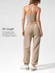 GLOWMODE 28" Fleece Soft Warm Oversized Fit Adjustable Drawstring Waist Vintage Joggers With Side Pockets Daily Casual Autumn Winter - Apricot - View 5