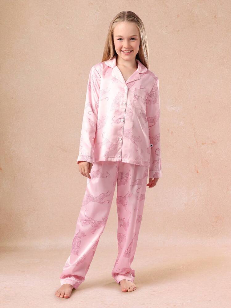 Pink Leopard Print Button Down Pajama Set
