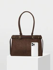 MOTF PREMIUM 女士简约时尚搭扣细节优雅通勤单肩包，引人注目的女士工作包，优雅奢华的女士包 - 巧克力棕 - 查看 4