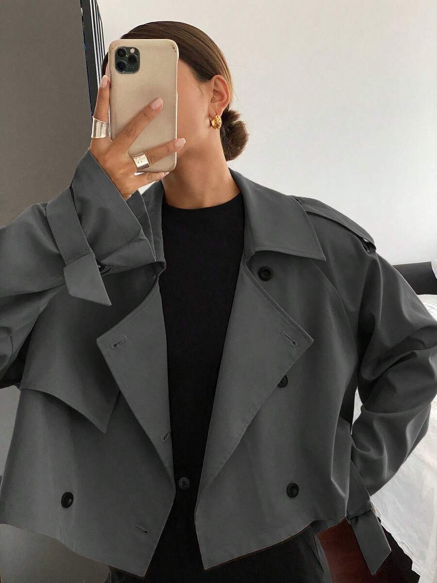 Livesso Autumn New Casual Short Women Trench Coat Women Jacket,Fall Women Clothes - Grey - View 1