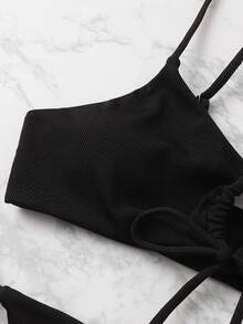Swim Basics Summer Beach Rib Tie Side Bikini - Black - View 5
