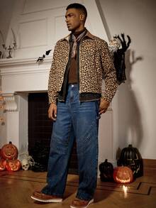 RivetRise Áo khoác denim ngắn cổ điển họa tiết da báo vá cổ điển phong cách cổ điển dành cho nam, ngày lễ Halloween, ngày lễ các thánh, phong cách Punk cổ điển, giặt sạch, dành cho mùa thu - Nhiều màu - Xem 5