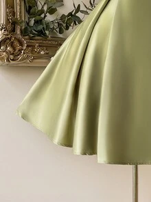 Lovelzi Elegant Luxury Asymmetrical Neck Cap Sleeve Ruched Satin Dress, Suitable For Weddings, Parties, Vacations, Bridal Gifts, Special Occasions, For Bride