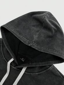 Manfinity Roghcode Men's Dark Grey Cotton Hoodie,Minimalist Streetwear Pullover Sweatshirt With Contrast Embroidery,Autumn Holiday Back-To-School Snowflake Texture Gift - Black - View 5