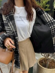 FRIFUL 女士格子翻领宽松休闲西装外套商务装 - 黑色 - 查看 3