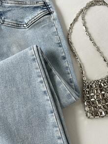 Elamini Quần Jeans Nữ Ống Loe Thường Ngày Đa Năng - Rửa trung bình - Xem 3