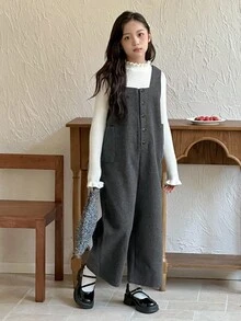 DAZY 青少年女孩休闲日常连体裤，秋季 - 灰色 - 查看 4