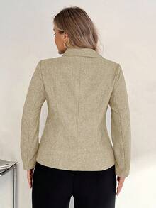 SHEIN Essnce Vestidos de mujer de talla grande para otoño, ropa profesional elegante y de moda, traje de negocios casual de otoño para mujer, nuevo traje de negocios gris casual para ir al trabajo - Albaricoque - Ver 2