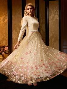 MOTF Soiréza 女士网眼刺绣长袖A字连衣裙 - 彩色 - 查看 6