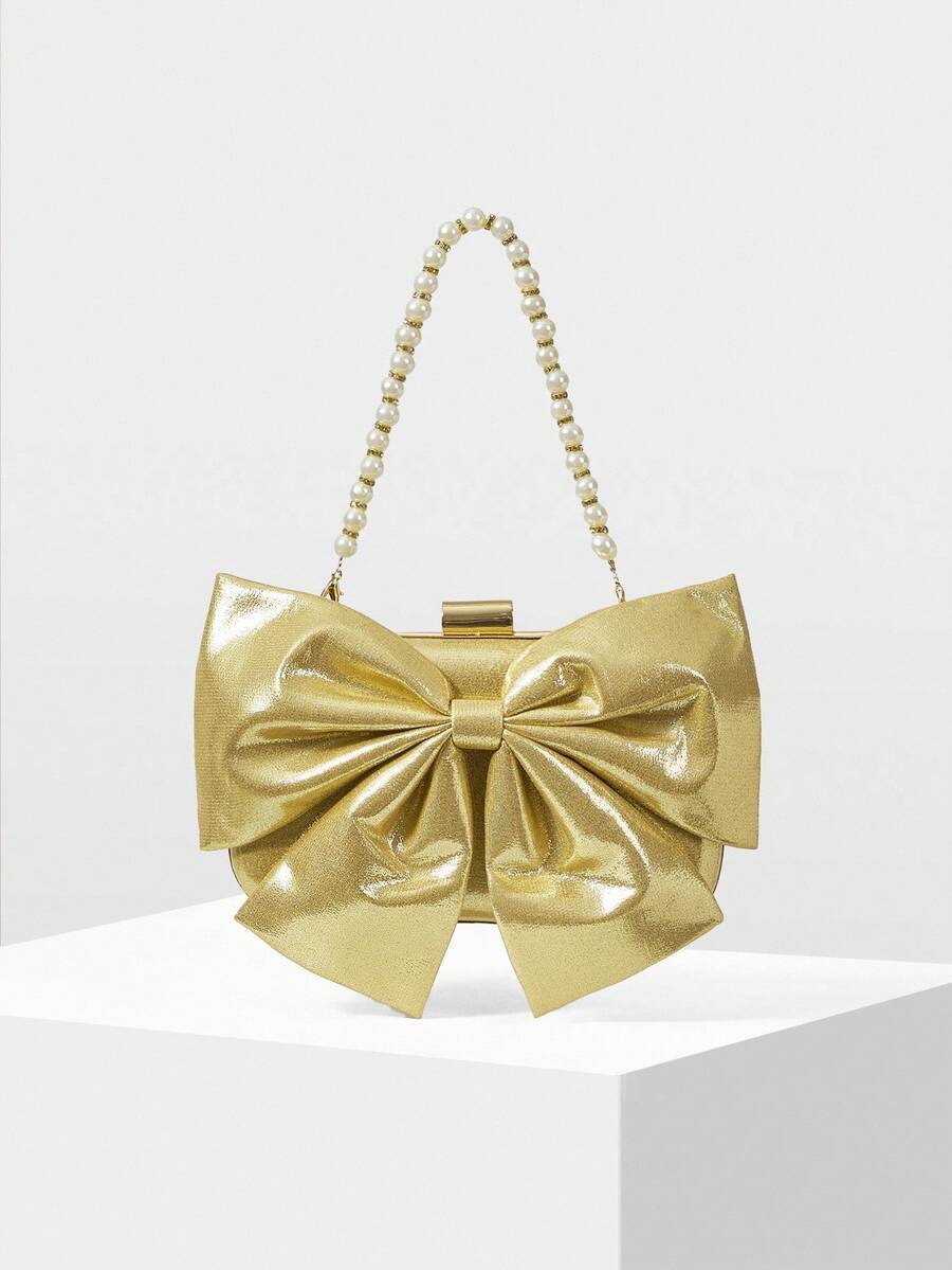 MOTF PREMIUM 蝴蝶结细节 KISS LOCK 晚宴包 - 金色 - 查看 2