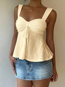 SHEIN EZwear Mustard Yellow Knit Casual Sleeveless Top For Women, Versatile For Summer Babydoll Tops Cream Top Ruched Top Bow Top Women