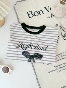 Genkimix Kids Tricou casual cu dungi și imprimeu cu funde pentru fete - alb - Vizualizare 6