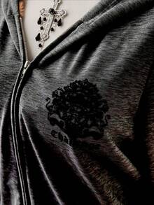 Sunspun Jaket Wanita Motif Retro Punk Y2K, Sweatshirt Musim Gugur - Light Grey - View 5