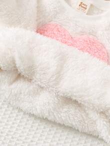 Cozy Pixies 女婴心形图案羊毛加厚圆领长袖套头衫和松紧腰踝长裤两件套服装 - 粉色 - 查看 4