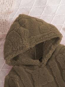 SHEIN 2件套女婴连帽卫衣和毛边裤套装，时尚又可爱 - 棕色 - 查看 6