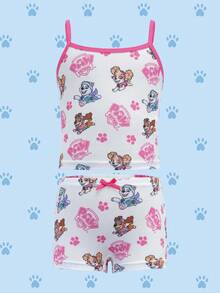 SHEIN | PAW Patrol 年轻女孩可爱卡通狗印花吊带背心和内裤套装 - 粉色 - 查看 8