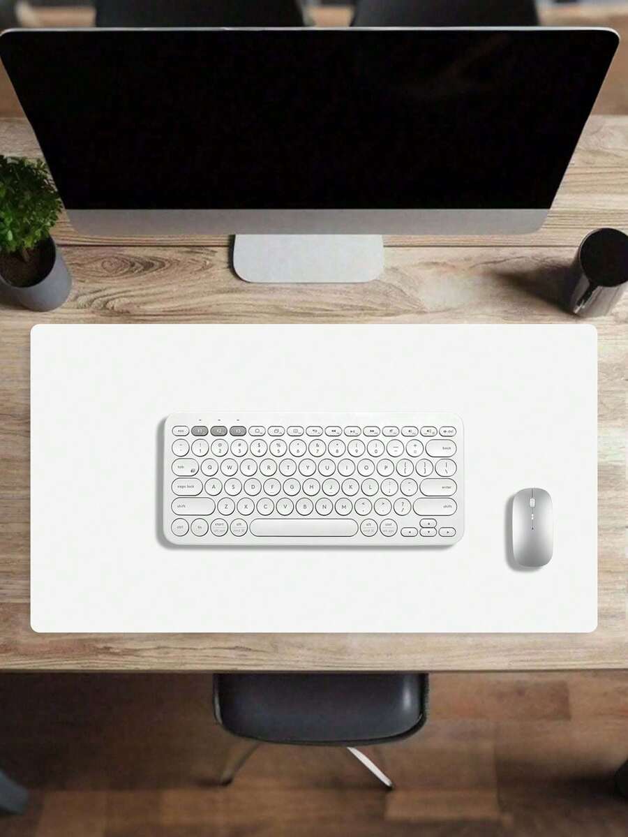 1 pieza Alfombrilla de ratón de cuero doble cara, impermeable, fácil de limpiar, alfombrilla de teclado, de vuelta al colegio - Blanco - Ver 1