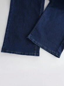 GlowEve 休闲高腰直筒洗水牛仔裤 - 深色水洗藍 - 查看 5