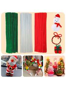 100/300PCS Christmas Pipe Cleaners Craft Set Glitter Chenille Stems 30cm 11.8 Inch Colorful DIY Art Supplies For Holiday Decorations Creative Handmade Projects Christmas Crafting Supplies