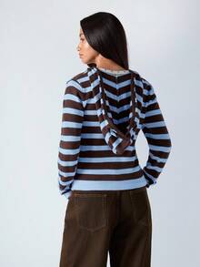 LYSMO Cardigan à capuche zippé à manches longues avec imprimé rayé pour femmes. Vêtements d'automne pour femmes. Cardigan rayé style nautique. Vêtements d'automne et d'hiver confortables pour femmes