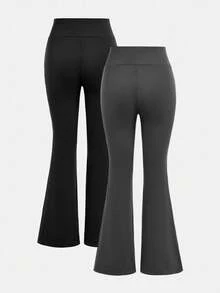 Girlism 青少年女孩紧身裤喇叭裤喇叭裤喇叭腿喇叭裤喇叭紧身裤喇叭运动裤 - 深灰色 - 查看 2