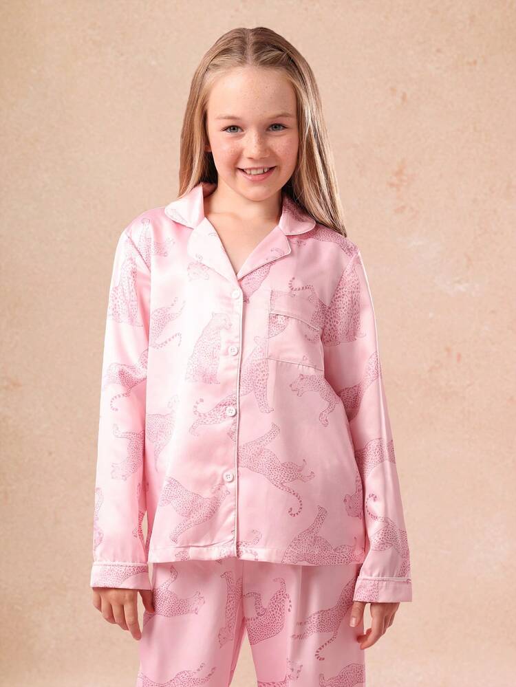 Pink Leopard Print Button Down Pajama Set