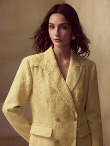 MOTF PREMIUM 秋季粗花呢撞色亮片刺绣西装外套 - 黃色 - 查看 4