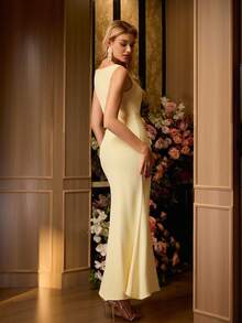 MOTF Soiréza WOMEN'S LIGHT PLEATED GATHERED DESIGN CASUAL DRESS - Yellow - View 3