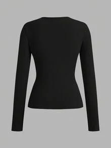 SHEIN EZwear 3 件套女士深 V 领修身休闲长款基本款保暖内衬长袖 T 恤套装，适合秋冬季 - 彩色 - 查看 7