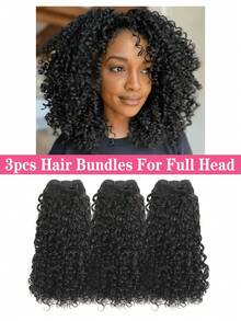 3 piezas de mechones de cabello humano virgen natural negro, rizado pixie, súper doble dibujado, alineado de cutícula, calidad 12a, de un solo donante, extremos completos - Natural Black - Ver 6