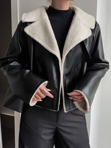 Livesso Women Faux Fur Lined Loose Regular Jacket, Autumn Fleece Lined,Winter